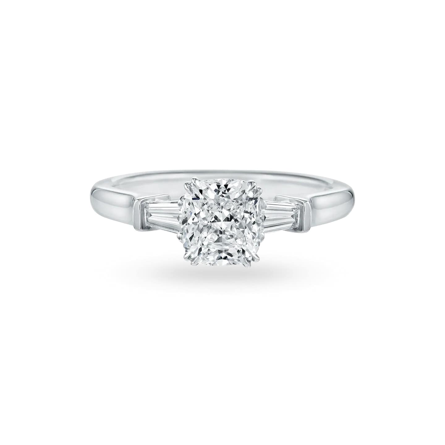 Cushion-Cut Engagement Ring with Tapered Baguette Side Stones