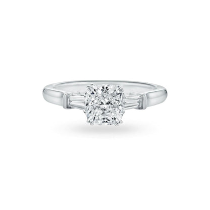 Cushion-Cut Engagement Ring with Tapered Baguette Side Stones