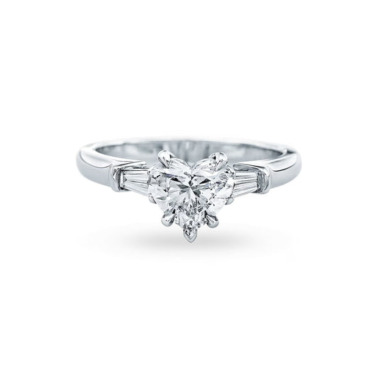 Heart-Shaped Engagement Ring With Tapered Baguette Side Stones