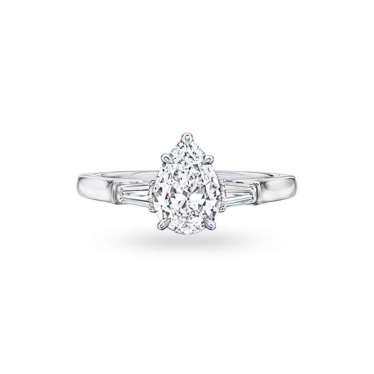 Classic Pear-Shaped Engagement Ring with Tapered Baguette Side Stones