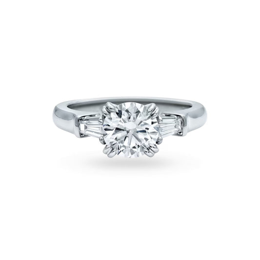 Round Brilliant Engagement Ring with Tapered Baguette Side Stones