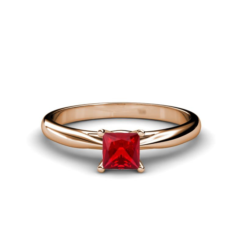 Enchanting Solid 18k Rose Gold Princess-Cut Ruby Solitaire: A Timeless Valentine's Day Elegance