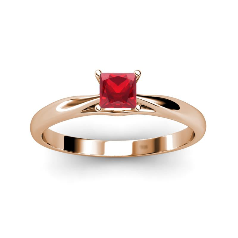 Enchanting Solid 18k Rose Gold Princess-Cut Ruby Solitaire: A Timeless Valentine's Day Elegance